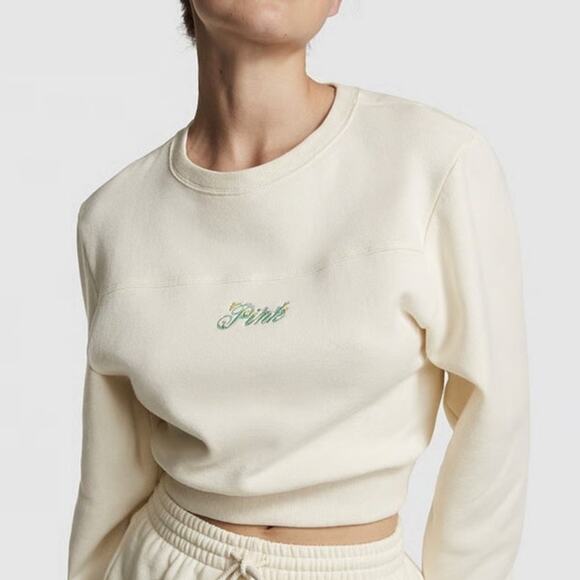 PINK Victoria’s Secret White Cropped Sweatshirt size XL - Picture 1 of 8